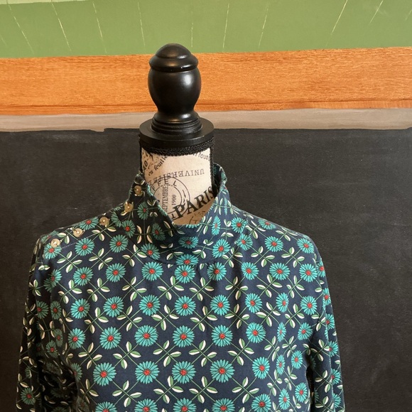 Anthropologie Maeve Floral Blue and Green Top turtleneck - Picture 2 of 8